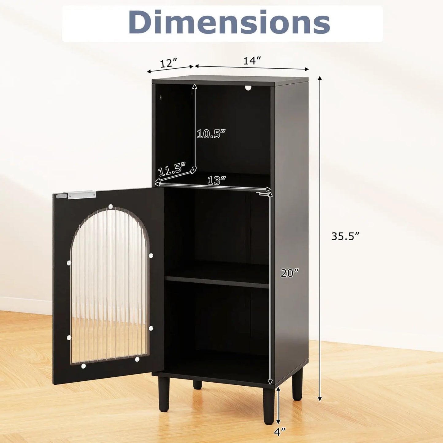 Bathroom Floor Cabinet With Glass Door Adjustable