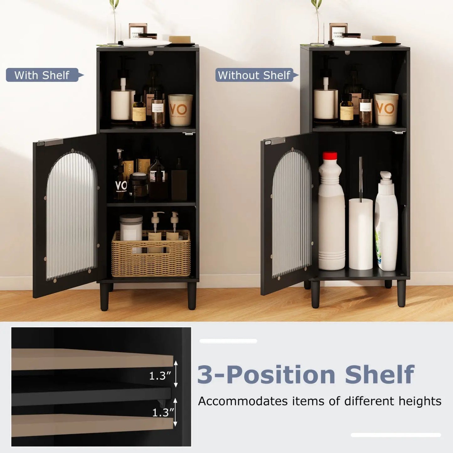 Bathroom Floor Cabinet With Glass Door Adjustable