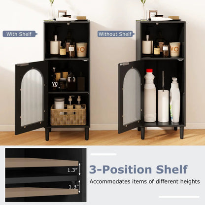 Bathroom Floor Cabinet With Glass Door Adjustable