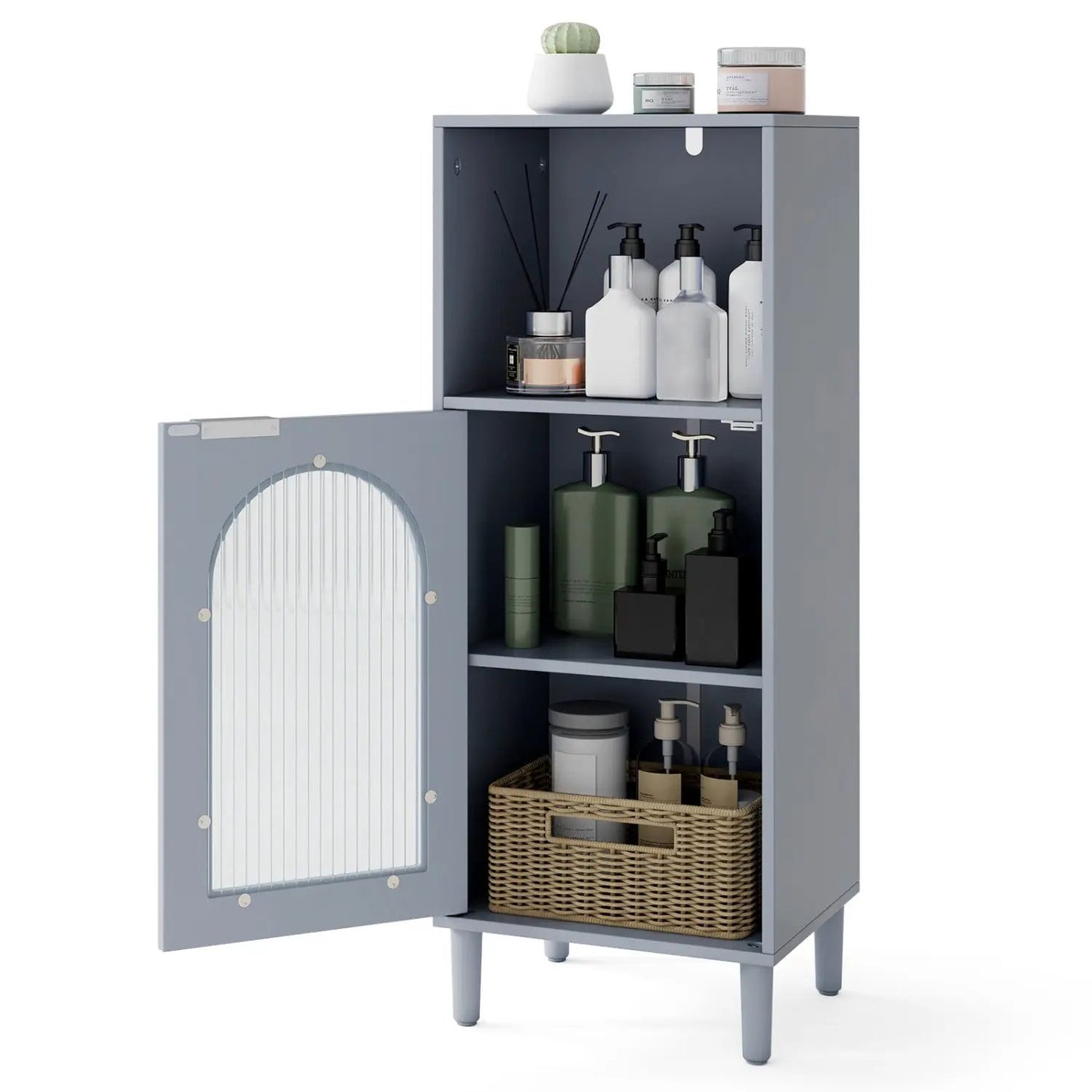 Bathroom Floor Cabinet With Glass Door Adjustable