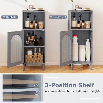 Bathroom Floor Cabinet With Glass Door Adjustable