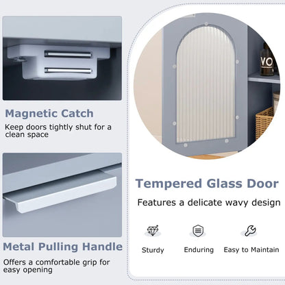 Bathroom Floor Cabinet With Glass Door Adjustable