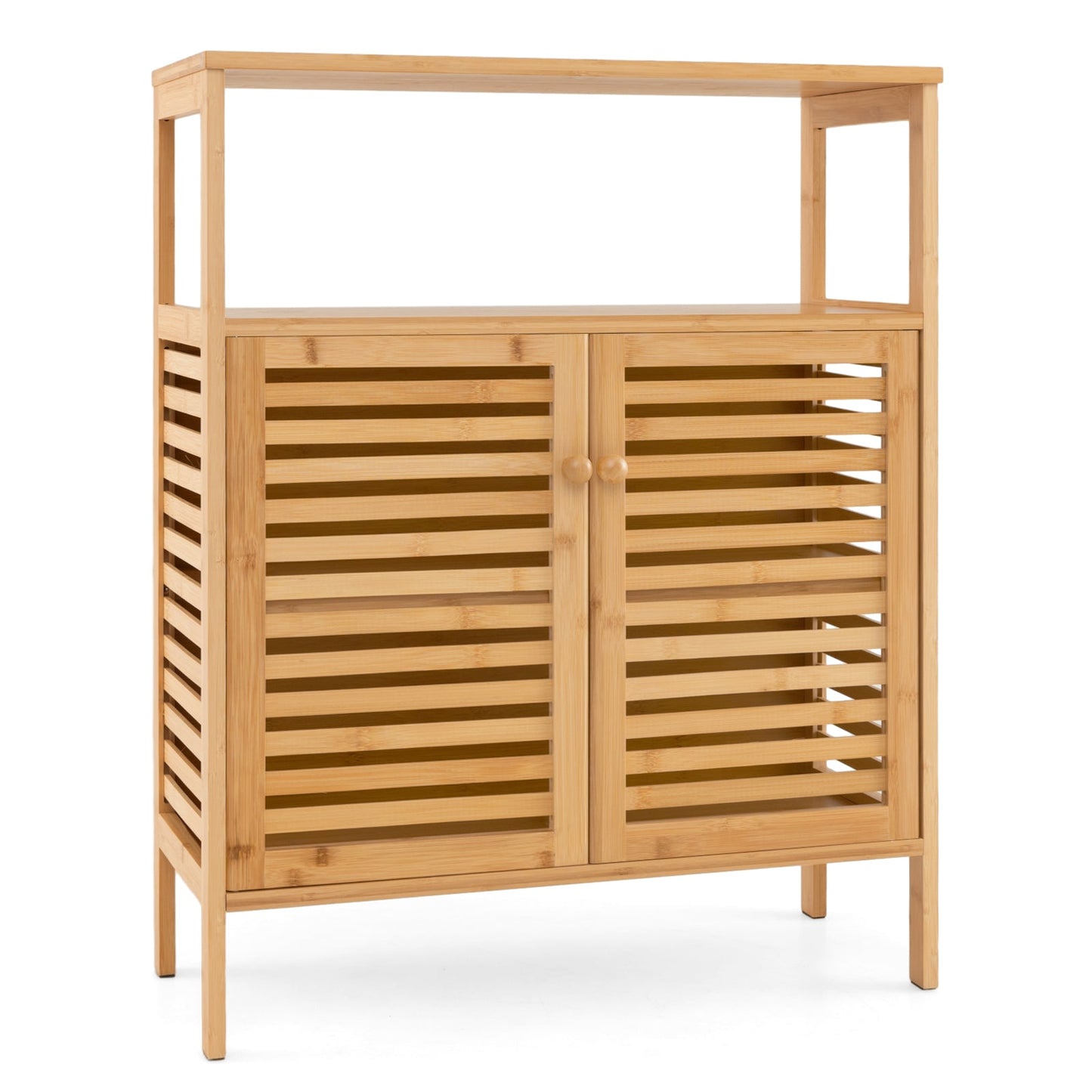 Armario de almacenamiento para baño de bambú con puertas de persiana - Natural