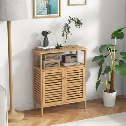 Armario de almacenamiento para baño de bambú con puertas de persiana - Natural