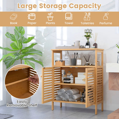 Armario de almacenamiento para baño de bambú con puertas de persiana - Natural