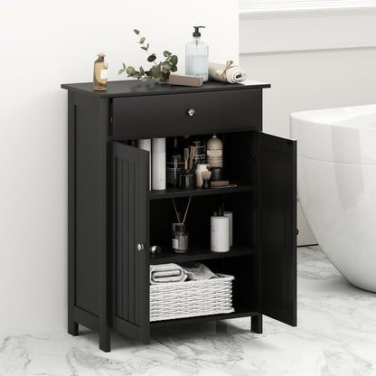 Armario de suelo para baño con 2 puertas y organizador de almacenamiento independiente - Negro
