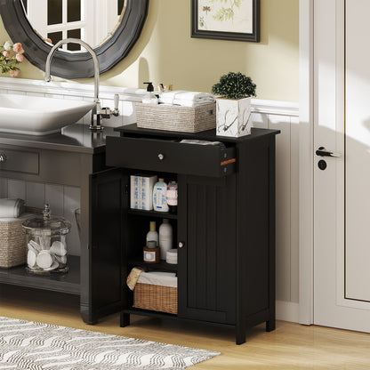 Armario de suelo para baño con 2 puertas y organizador de almacenamiento independiente - Negro