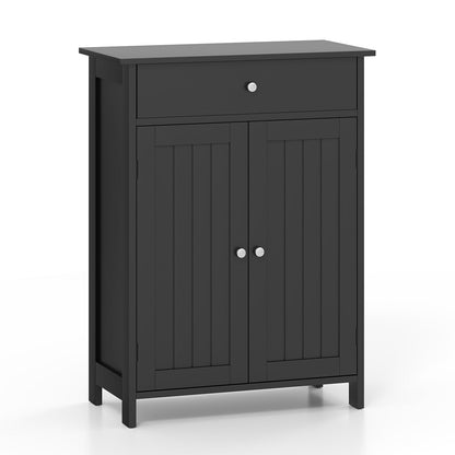 Armario de suelo para baño con 2 puertas y organizador de almacenamiento independiente - Negro