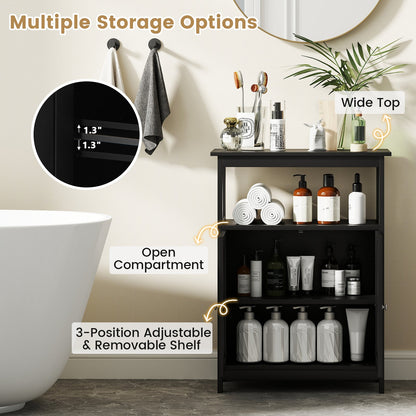 Bathroom Floor Cabinet Freestanding Storage Organizer with Open Compartment-Black