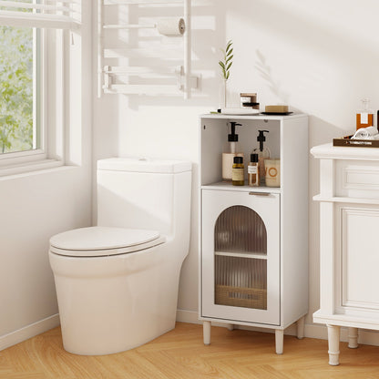White bathroom floor cabinet with adjustable shelf and glass-front lower door DirectDeals on Tampa Home & Garden Store