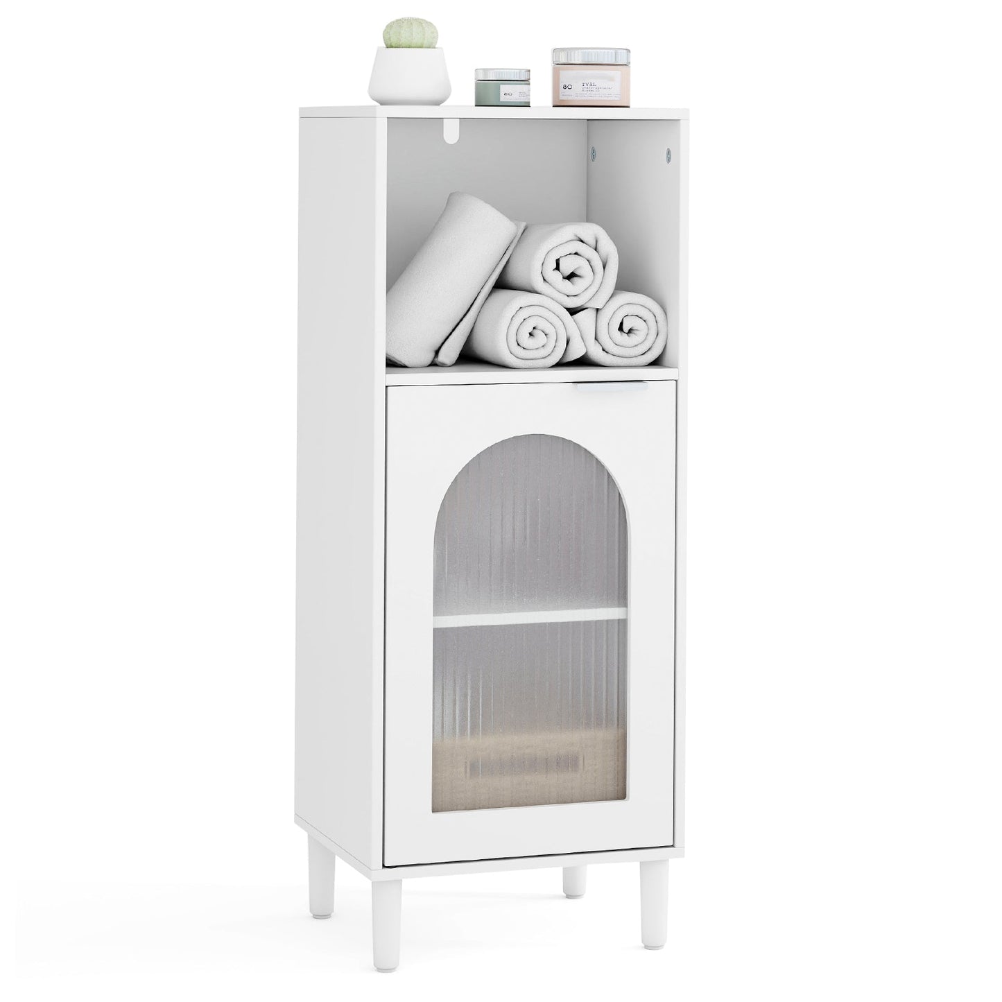 Bathroom floor cabinet white DirectDeals with glass arched door and adjustable shelf on Tampa Home & Garden Store