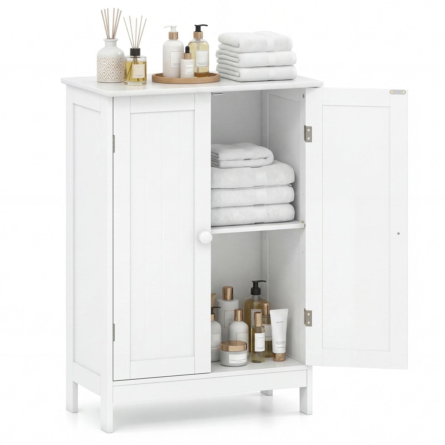 Mueble de baño con doble puerta para almacenamiento en el suelo - Marrón