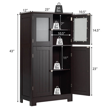 Bathroom Floor Storage Locker Kitchen Cabinet with Doors and Adjustable Shelf