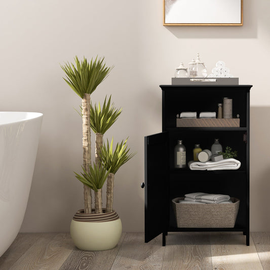 Armario de almacenamiento de pie para baño con estante ajustable - Negro
