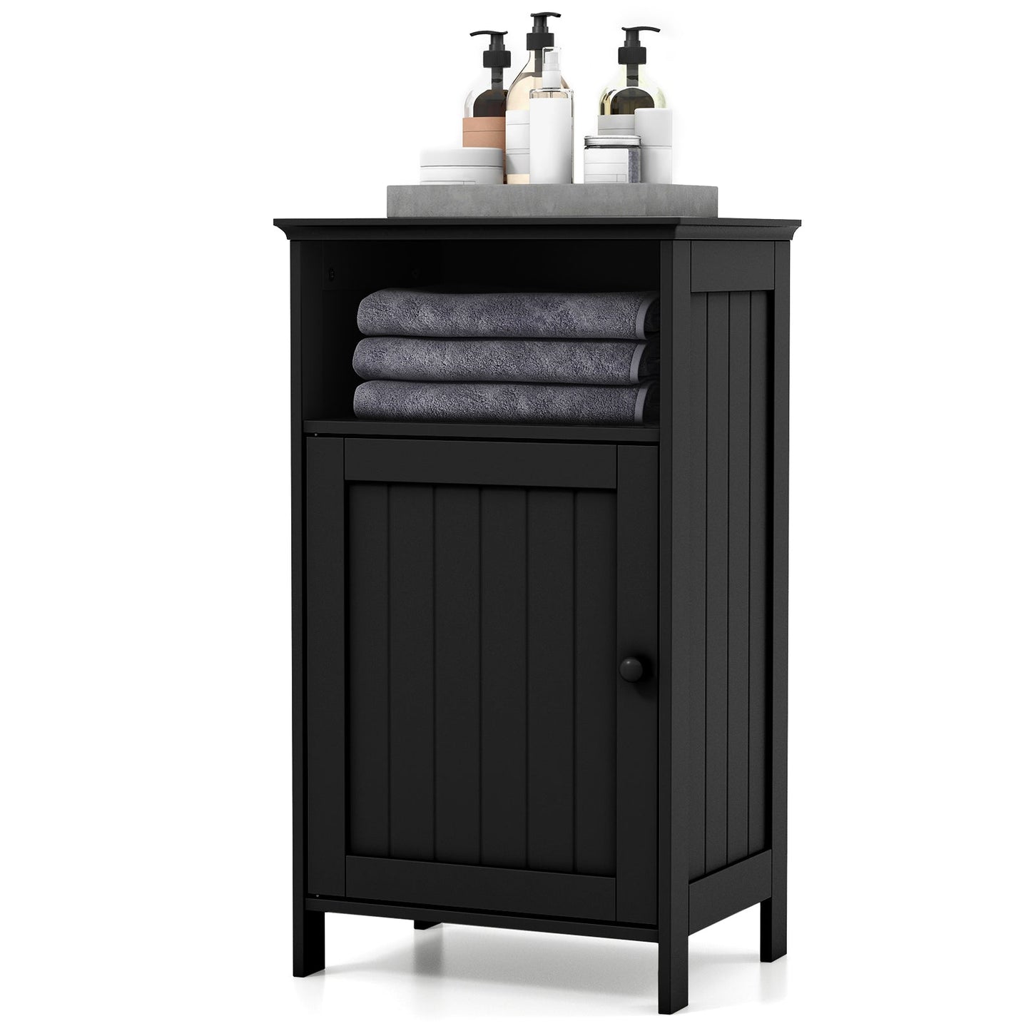 Armario de almacenamiento de pie para baño con estante ajustable - Negro
