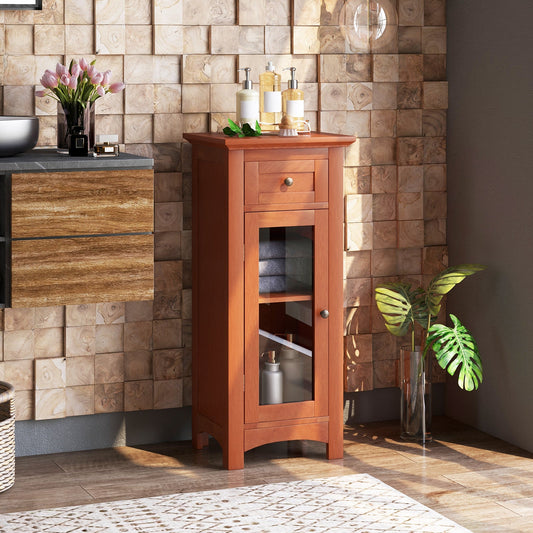 Mueble de almacenamiento de baño independiente con una puerta de cristal - Marrón