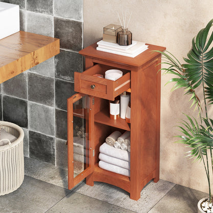 Mueble de almacenamiento de baño independiente con una puerta de cristal - Marrón