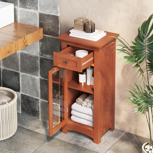 Mueble de almacenamiento de baño independiente con una puerta de cristal - Marrón