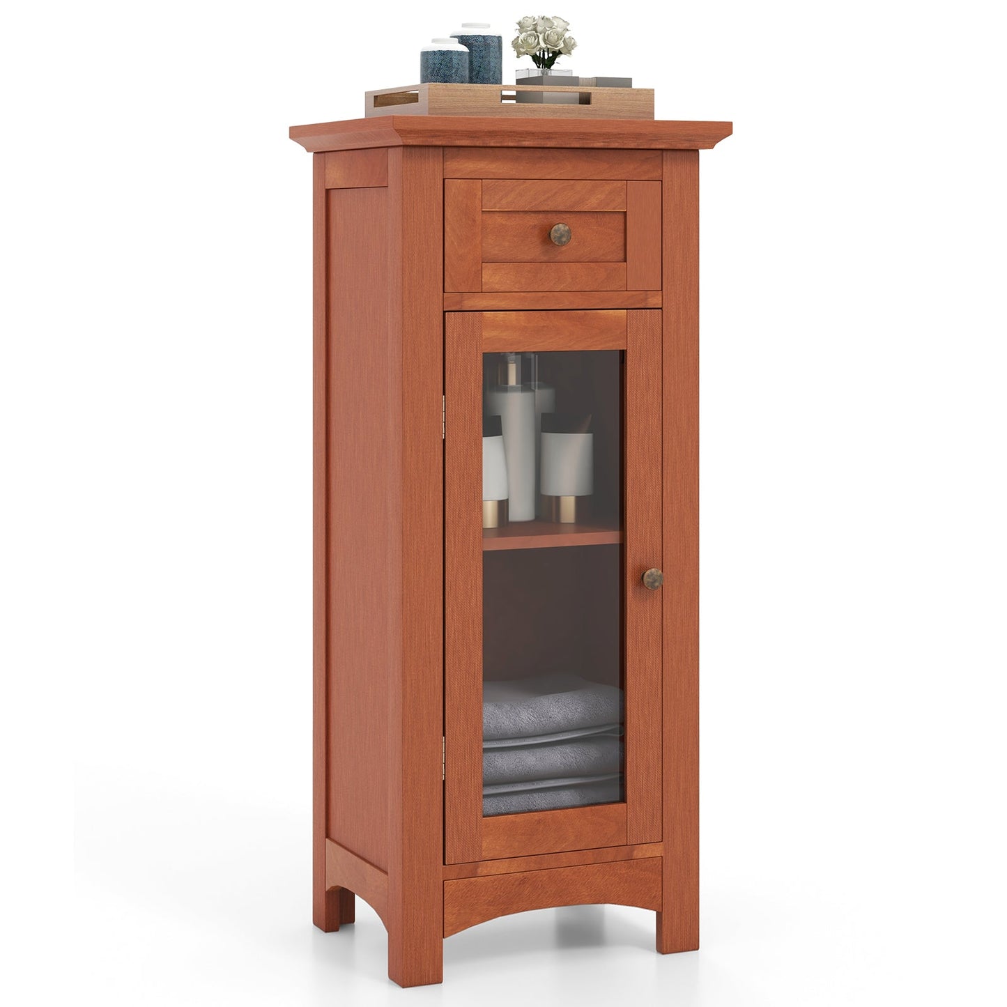 Mueble de almacenamiento de baño independiente con una puerta de cristal - Marrón