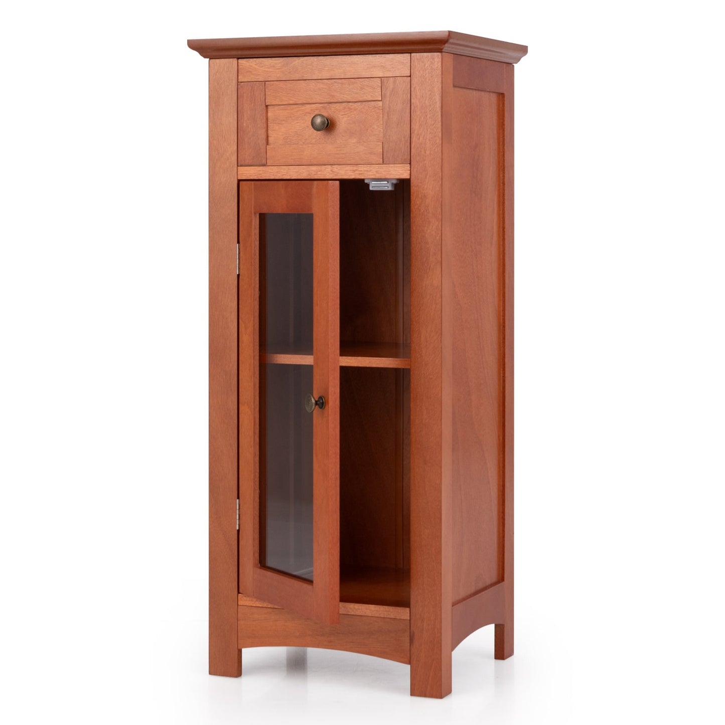 Mueble de almacenamiento de baño independiente con una puerta de cristal - Marrón
