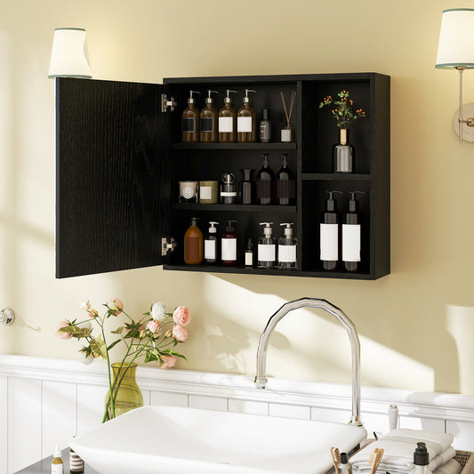 Bathroom Medicine Cabinet with Single Mirror Door-Black - Tampa Home & Garden Store