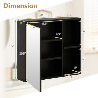 Botiquín de baño con puerta de espejo individual - Negro