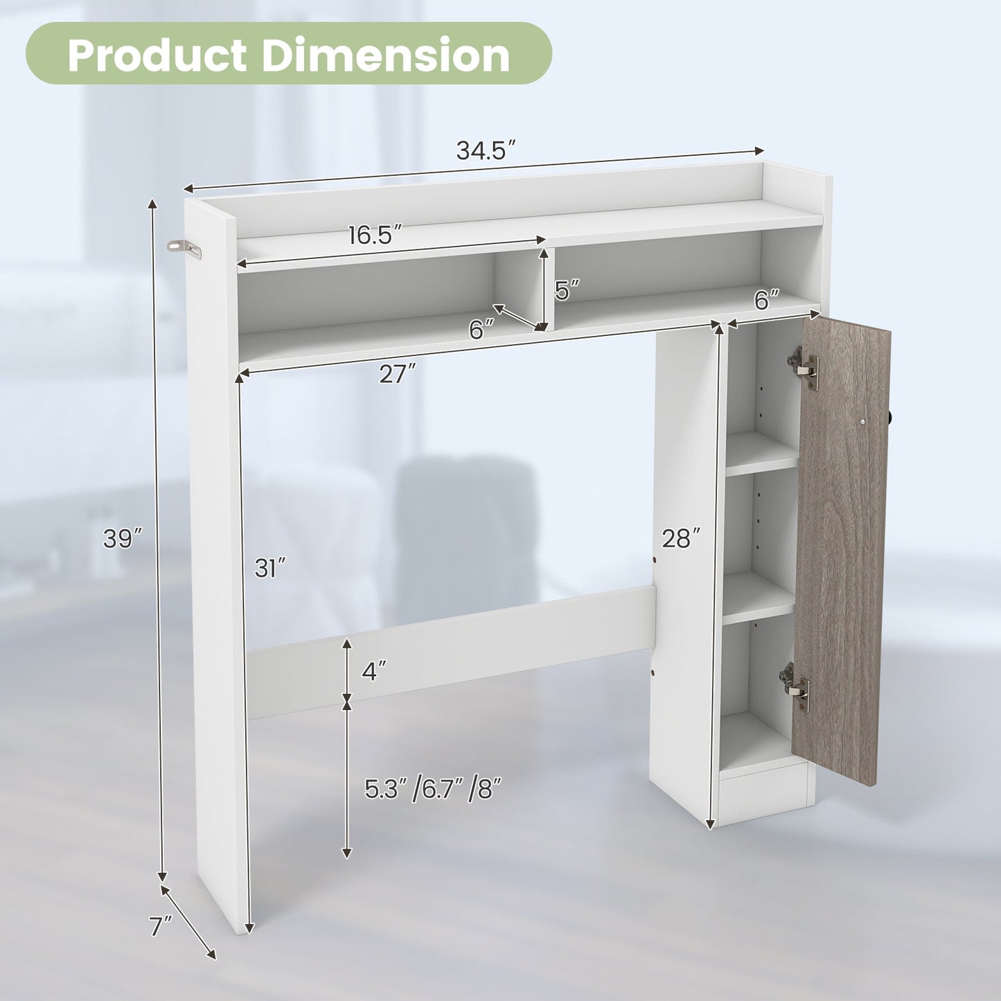 Bathroom Over the Toilet Floor Storage Organizer with Adjustable Shelves