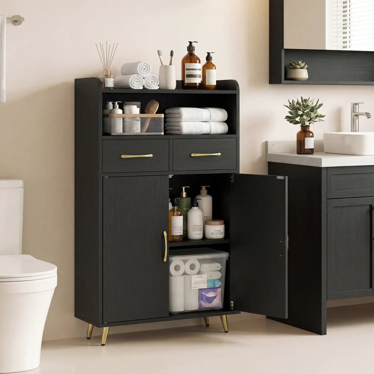 Bathroom Storage Cabinet With 2 Drawers and Doors