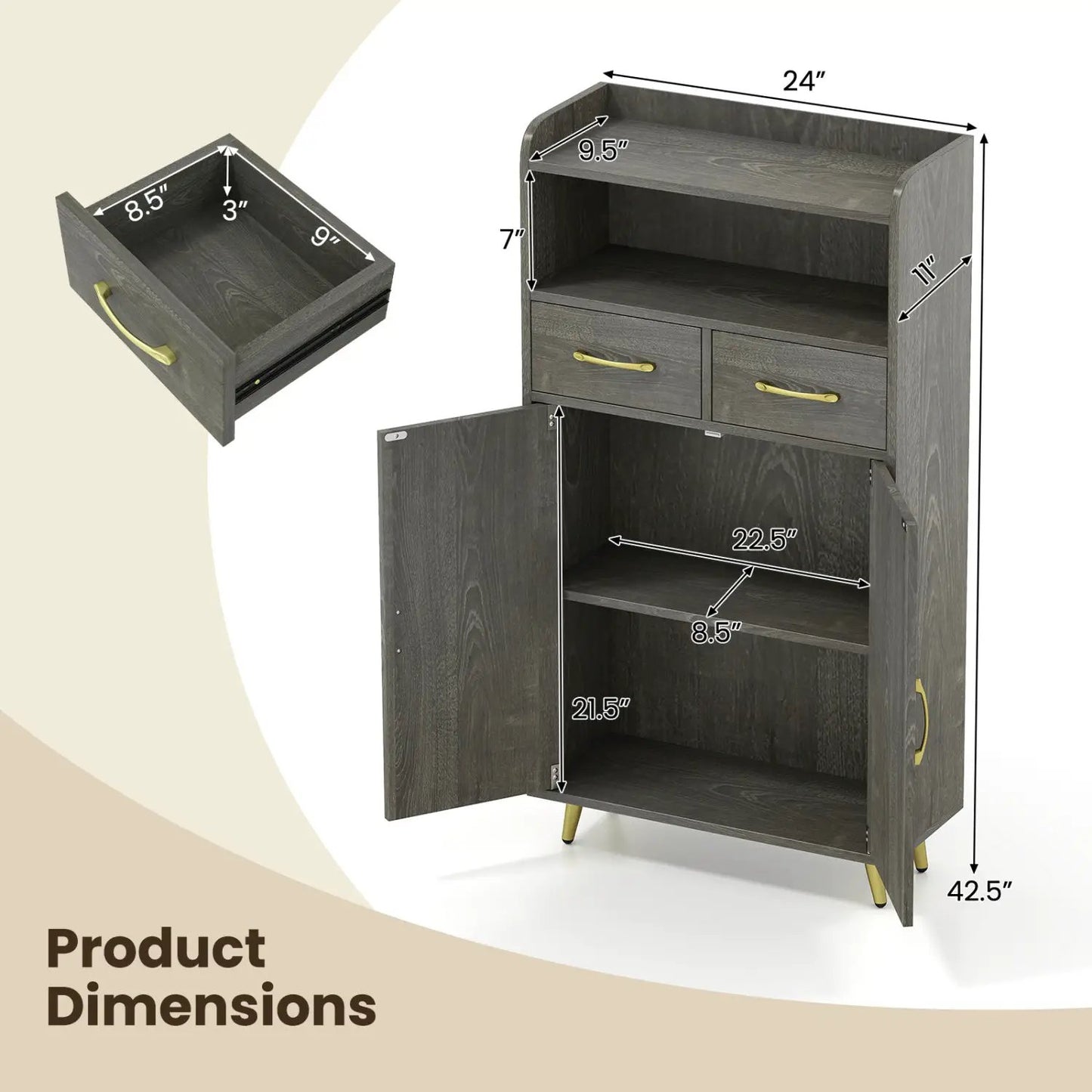 Bathroom Storage Cabinet With 2 Drawers and Doors