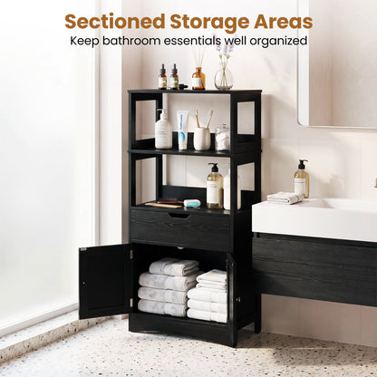Bathroom floor cabinet with open shelves and drawer in black wood by DirectDeals on Tampa Home & Garden Store