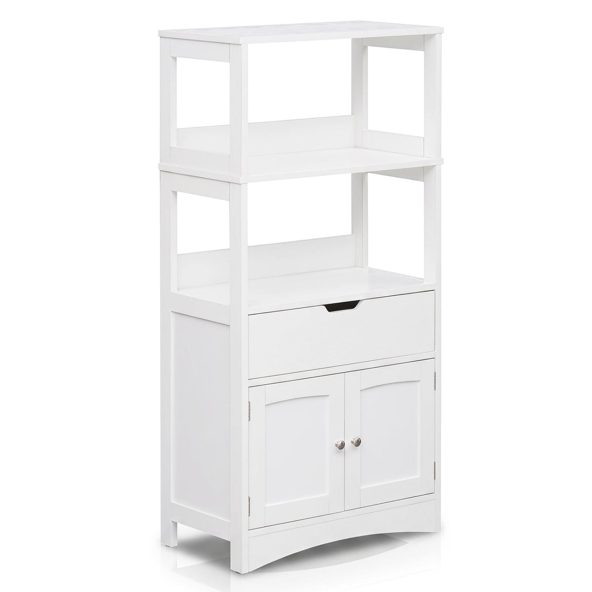 Bathroom floor cabinet with open shelves and a drawer in white finish by DirectDeals on Tampa Home & Garden Store