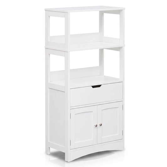 Bathroom floor cabinet with open shelves and a drawer in white finish by DirectDeals on Tampa Home & Garden Store