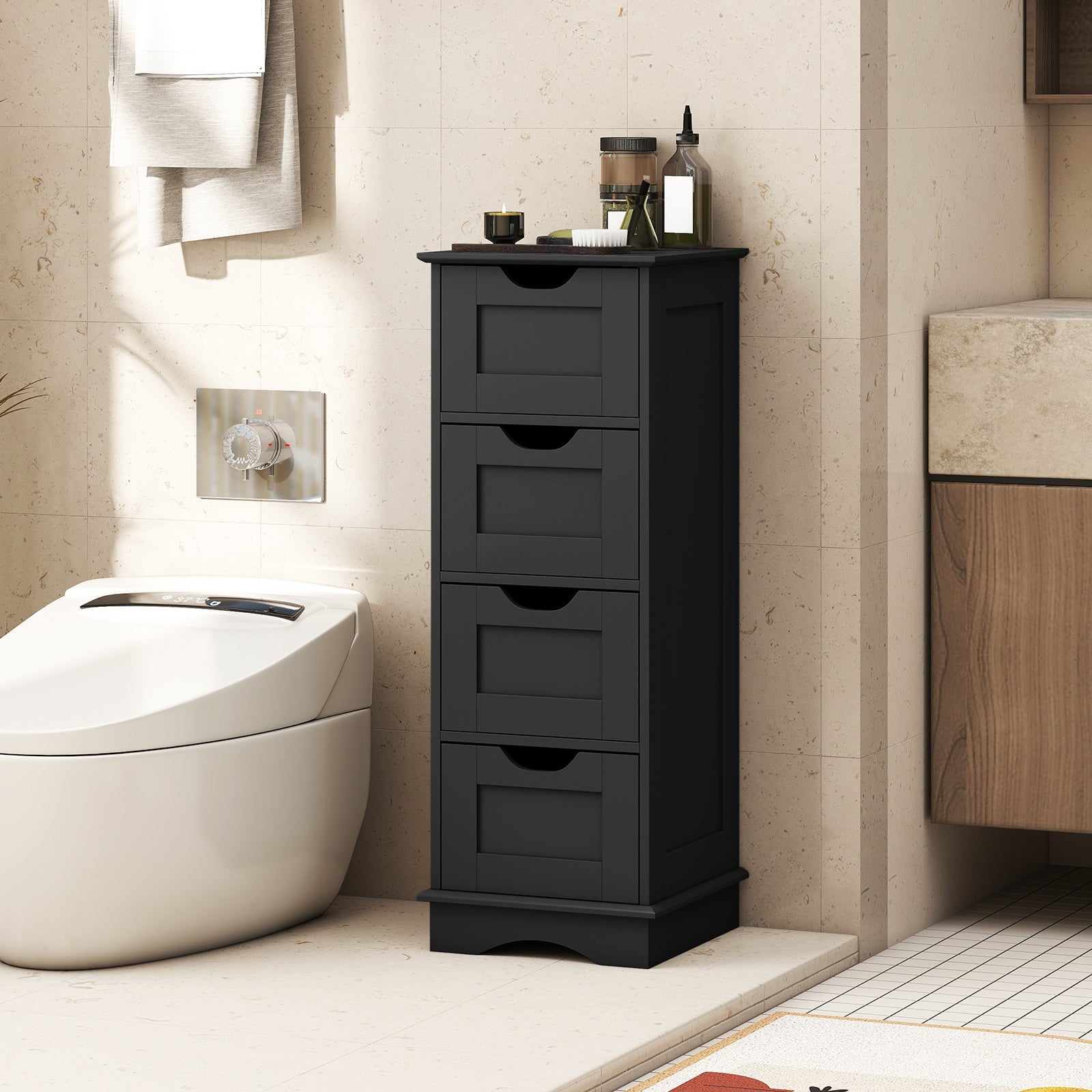 Bathroom storage cabinet by DirectDeals with cutout handles and 4 drawers in dark charcoal on Tampa Home & Garden Store