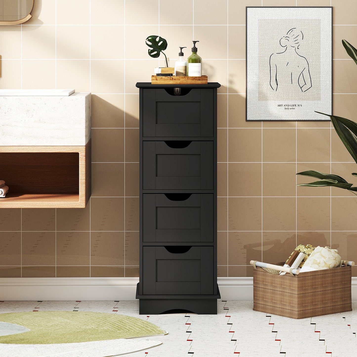 Bathroom Storage Cabinet with Cutout Handles and 4 Drawers, DirectDeals, dark gray on Tampa Home & Garden Store