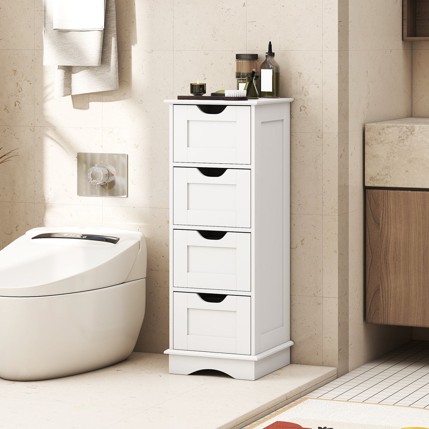 Bathroom storage cabinet with cutout handles, white, 4 drawers by DirectDeals on Tampa Home & Garden Store