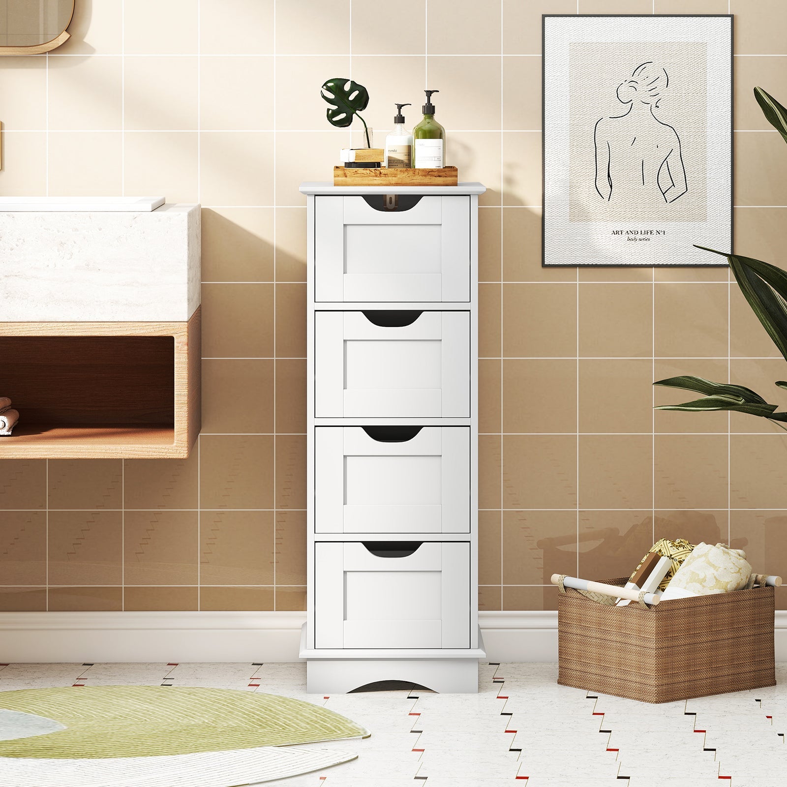 DirectDeals bathroom storage cabinet with cutout handles, white finish, 4 drawers on Tampa Home & Garden Store