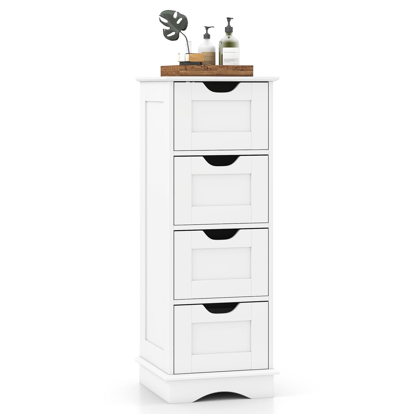 DirectDeals white bathroom storage cabinet with 4 drawers and black cutout handles, wood top on Tampa Home & Garden Store