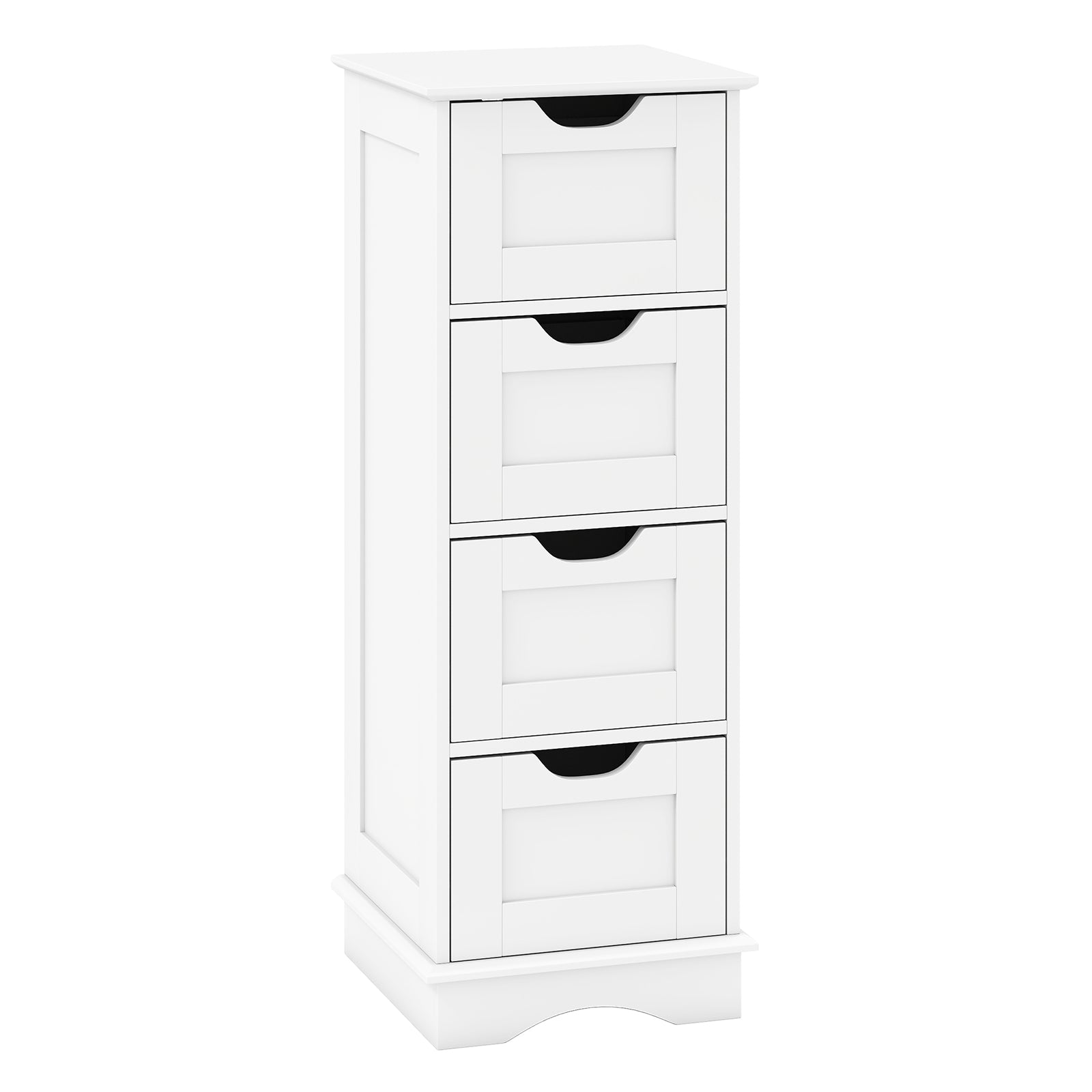 DirectDeals white bathroom storage cabinet with cutout handles and 4 drawers, tall slim unit on Tampa Home & Garden Store
