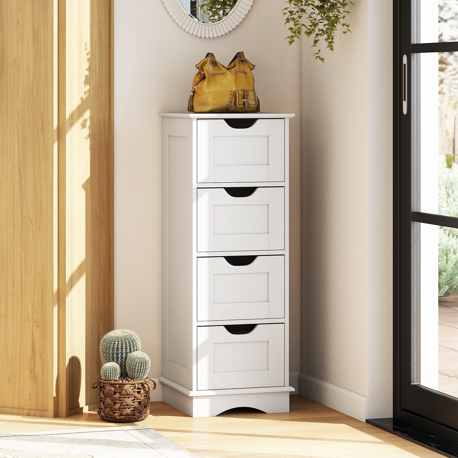 Bathroom storage cabinet with cutout handles, 4 white drawers, DirectDeals on Tampa Home & Garden Store