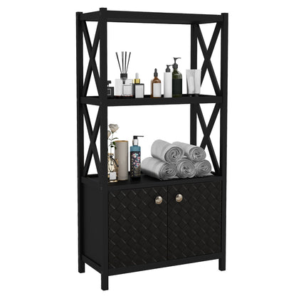 Armario de baño con estantes abiertos y puertas dobles - Negro