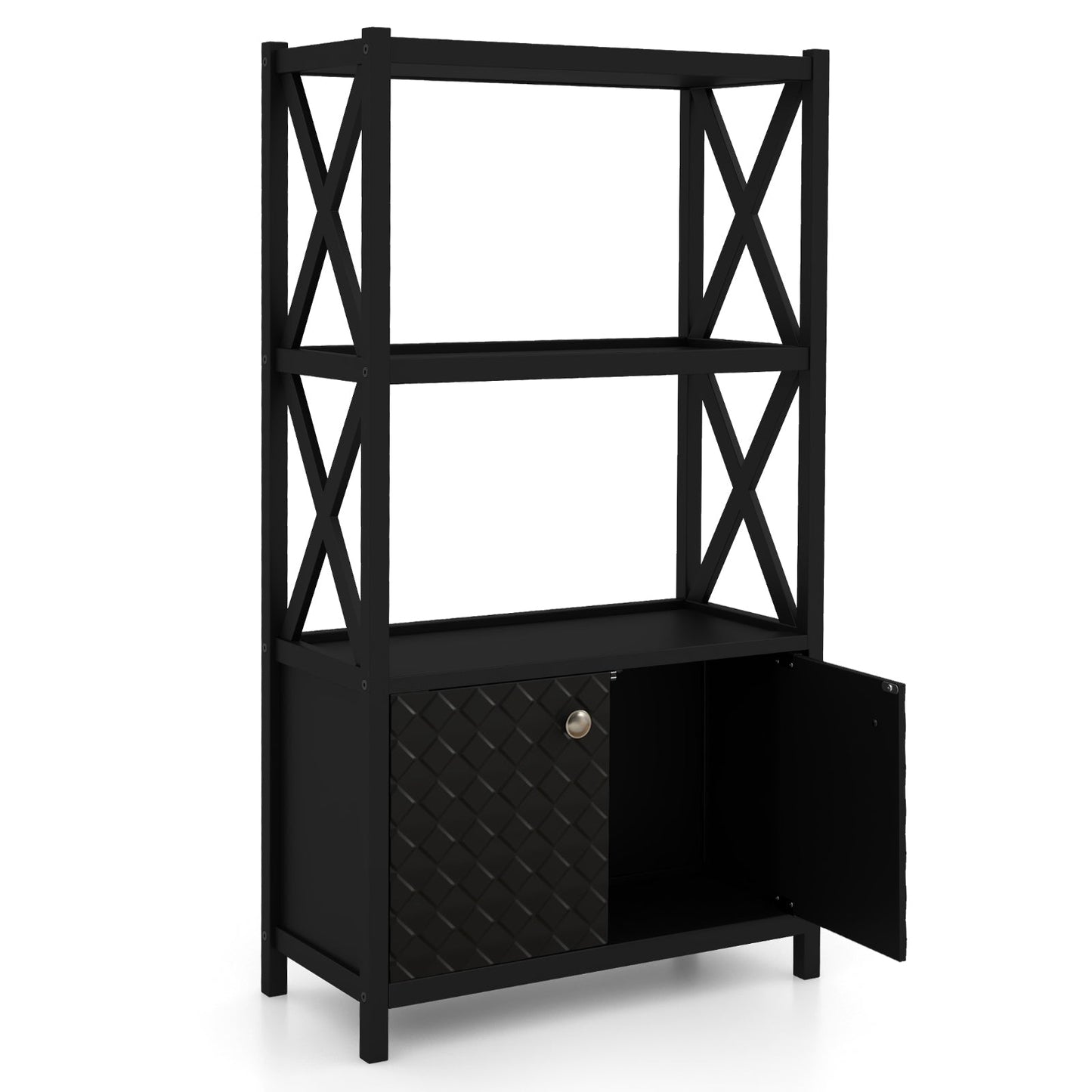 Armario de baño con estantes abiertos y puertas dobles - Negro