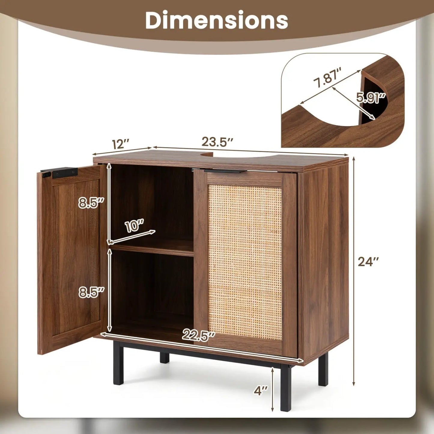 Bathroom Vanity Cabinet Rattan Doors U Cutout