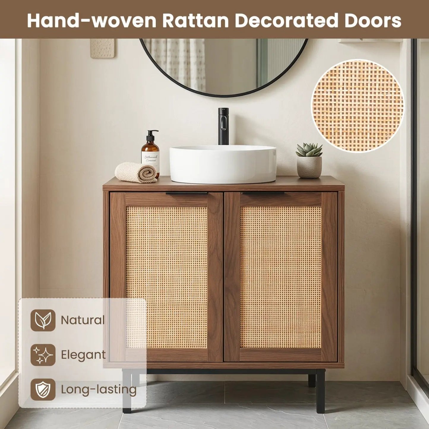 Bathroom Vanity Cabinet Rattan Doors U Cutout