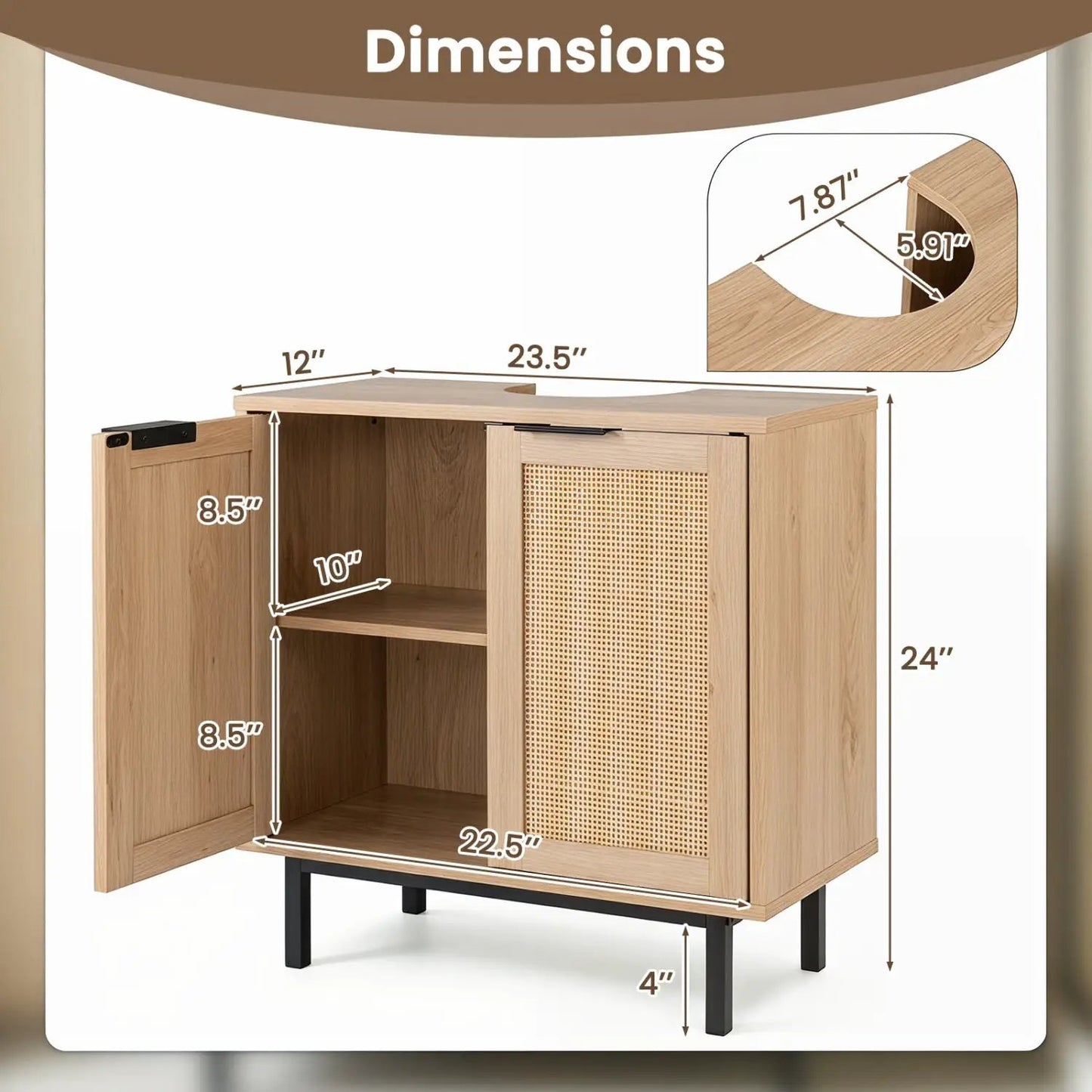 Bathroom Vanity Cabinet Rattan Doors U Cutout