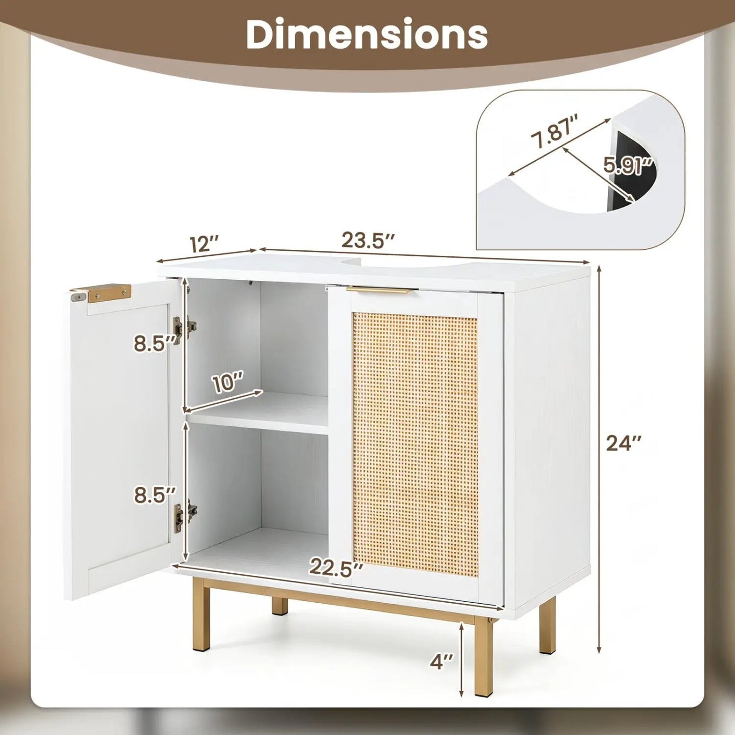 Bathroom Vanity Cabinet Rattan Doors U Cutout
