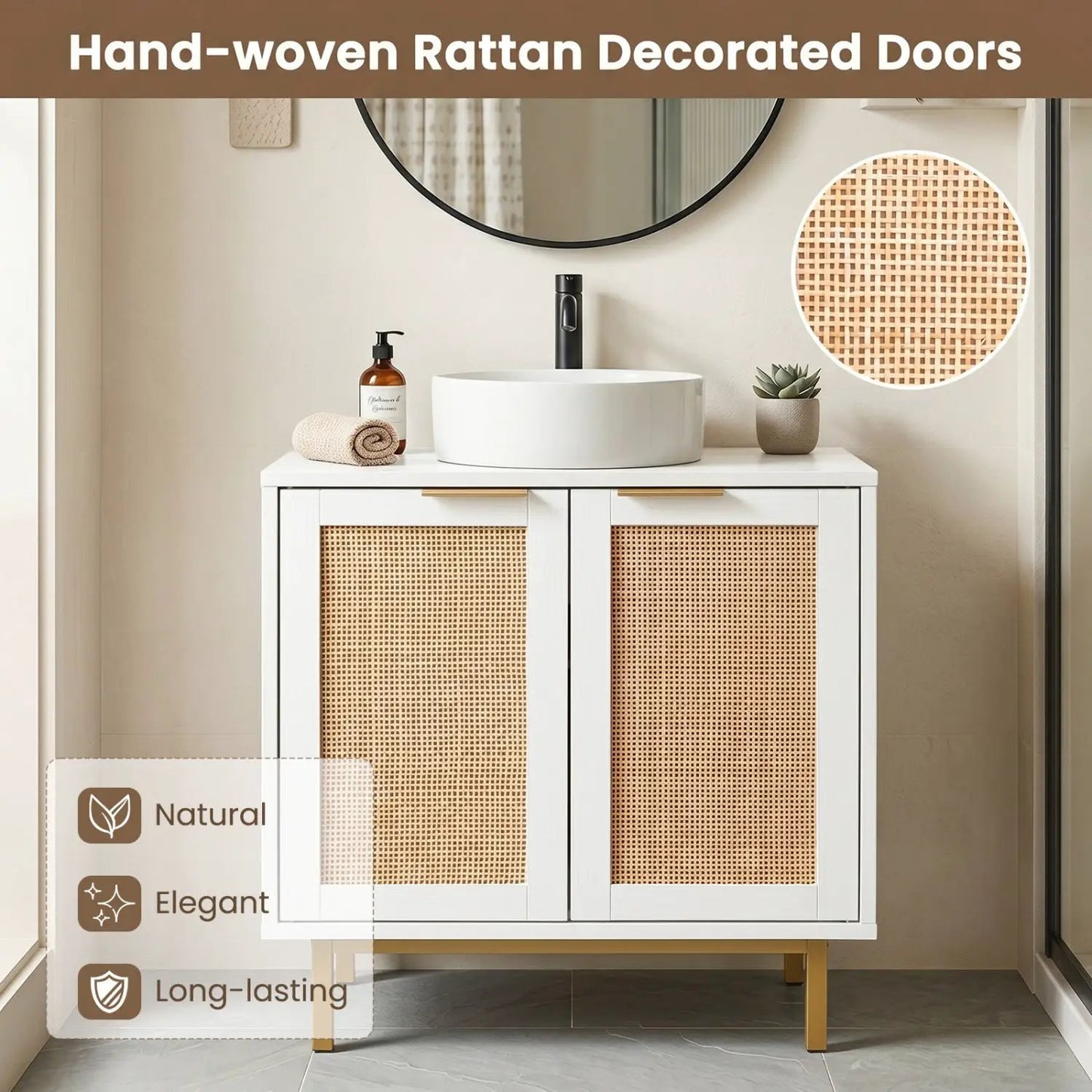 Bathroom Vanity Cabinet Rattan Doors U Cutout