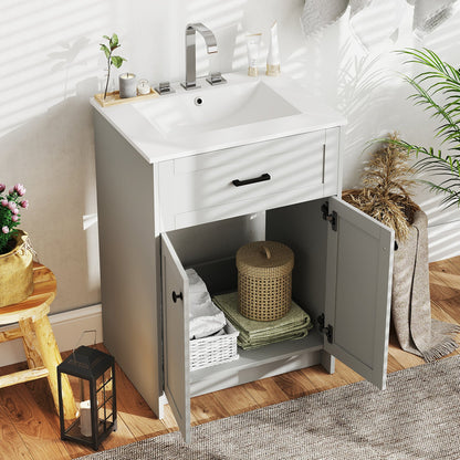 Mueble de baño con lavabo y 2 puertas - Gris
