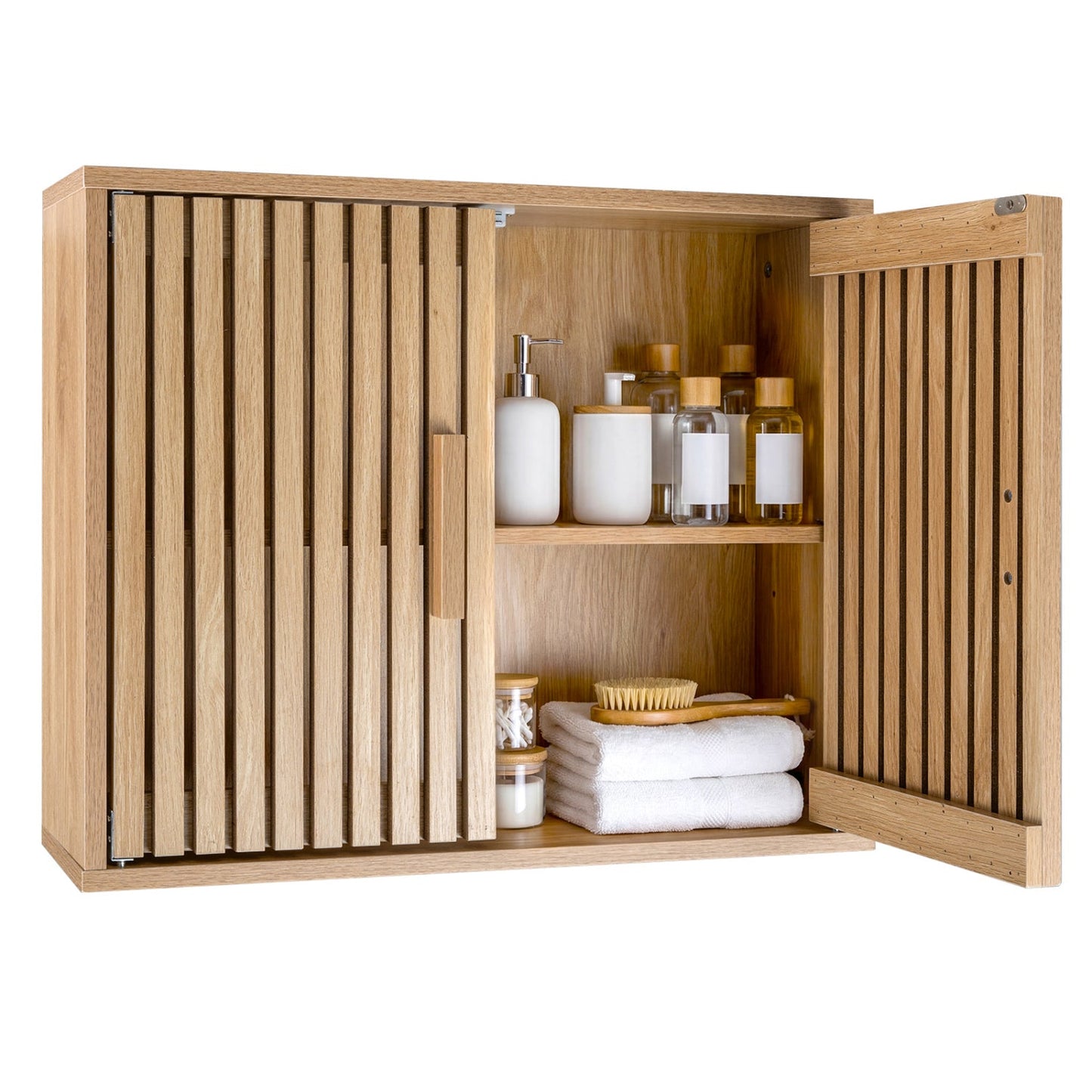 DirectDeals bathroom wall cabinet with 2 slatted doors, oak finish, 3-level adjustable shelves on Tampa Home & Garden Store