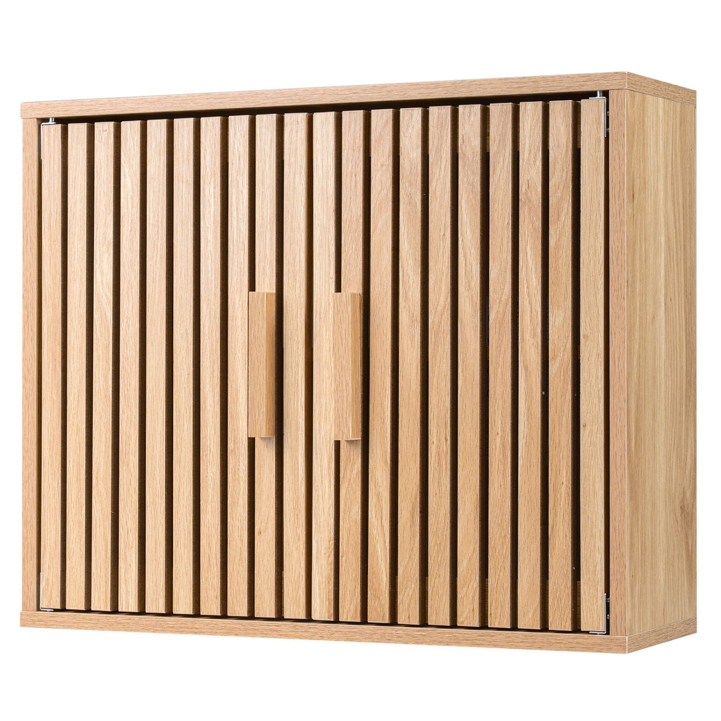 Bathroom wall cabinet with 2 slatted doors and 3-level adjustable shelves wooden DirectDeals on Tampa Home & Garden Store