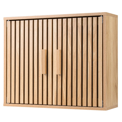 Bathroom wall cabinet with 2 slatted doors and 3-level adjustable shelves wooden DirectDeals on Tampa Home & Garden Store